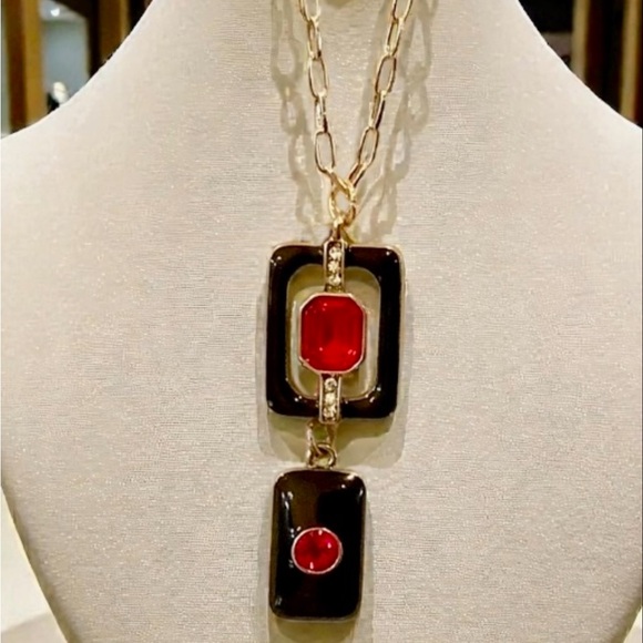 Heidi Daus Jewelry - Heidi Daus Black, Gold, and Red Art Deco Pendant.